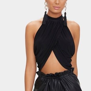 Black Wrap Neck Crop Top